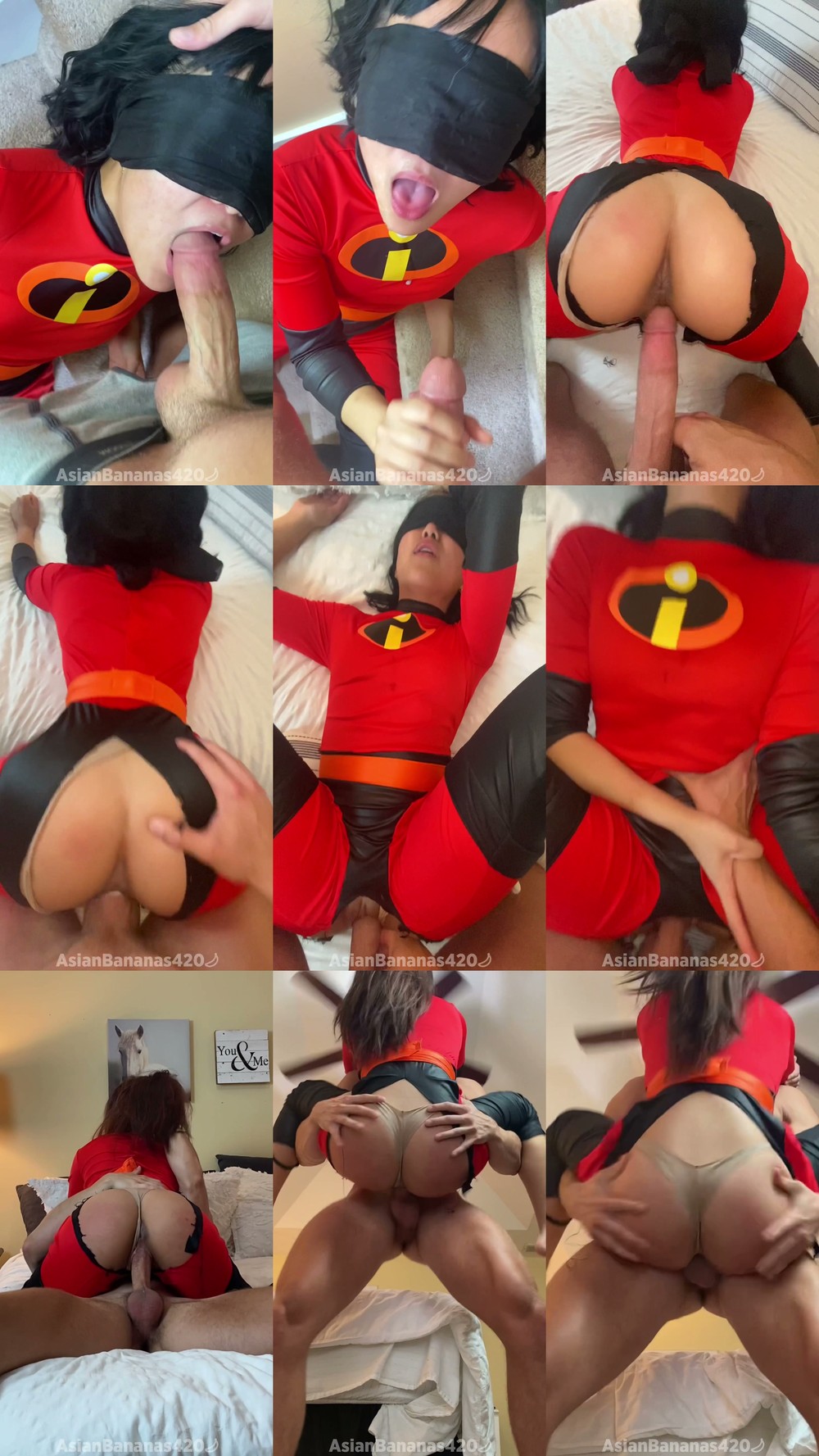 Scene screenshots from AsianBananas420 - Eighteen Minute PPV With Her Dressed Up In Incredibles Costume. Sex In Diff Positions, Cumshot On Her Ass (OnlyFans)