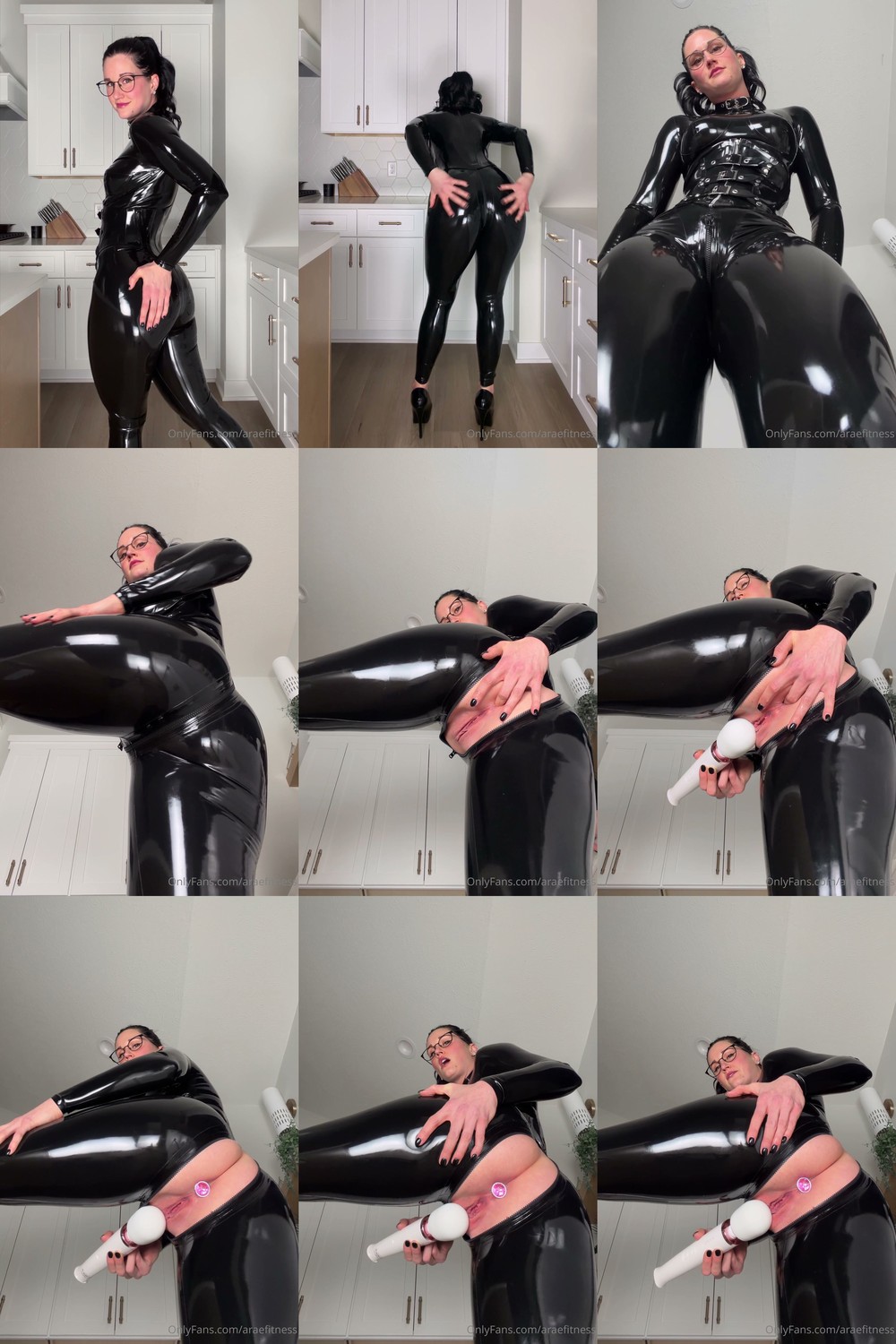 Scene screenshots from Allyson Rae (araefitness) - Latex Catsuit ASMR Plus Anal Fingering (OnlyFans)
