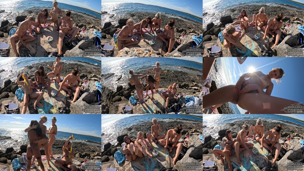 Scene screenshots from Abbie Storm, Eyla Moore, Rosalinda, Vanessa Klein - Making Chalk Art Nude on A Nudist Beach on Vacation (2026-06-15) (NebraskaCoeds)