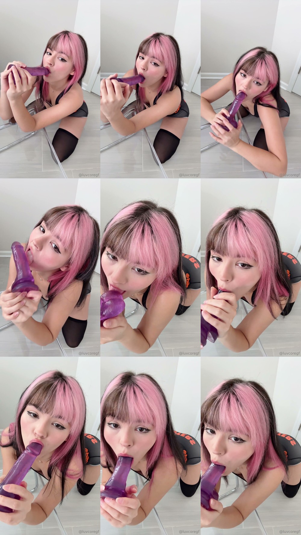 Scene screenshots from luvcoregf (Fulltime Crybaby) - Hooters Girl Dildo Blowjob (OnlyFans)